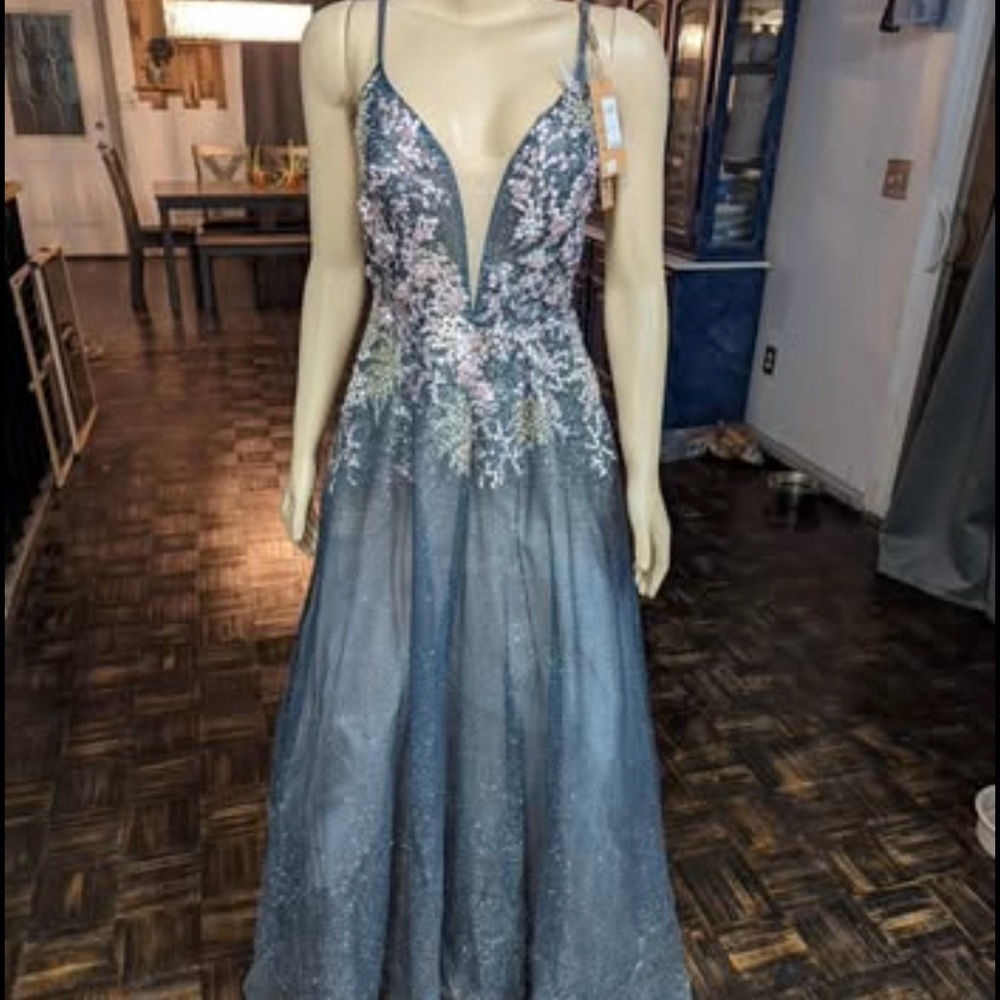 Elegant Blue Floral Gown